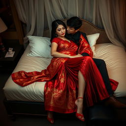 A sultry and alluring scene featuring a voluptuous Thai woman with her boyfriend on a bed