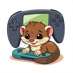A charming cartoon illustration showing a mischievous weasel nestled underneath a gamepad