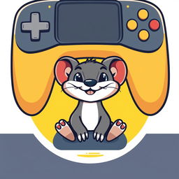 A cartoon logo design featuring a playful weasel situated under a gamepad