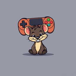 A cartoon logo design featuring a playful weasel situated under a gamepad