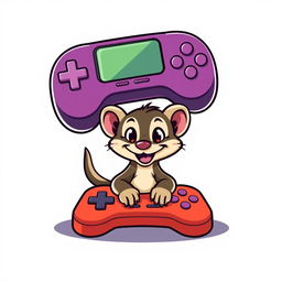 A cartoon logo design featuring a playful weasel situated under a gamepad