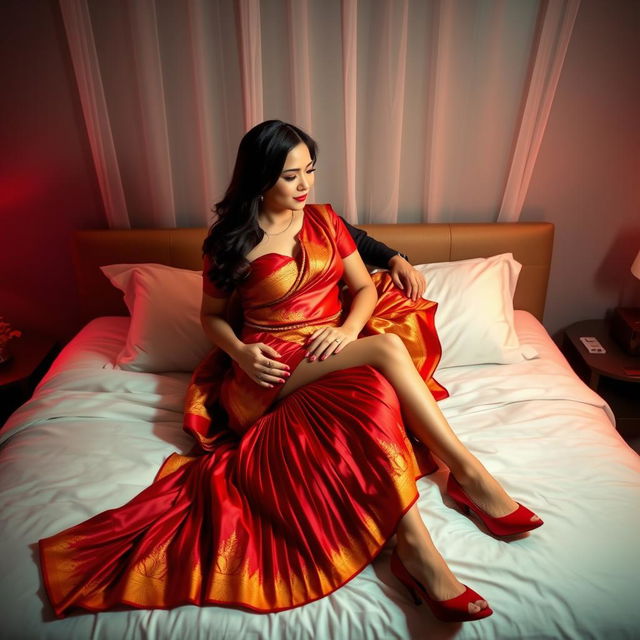 A sultry and alluring scene featuring a voluptuous Thai woman with her boyfriend on a bed