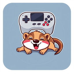 A whimsical cartoon logo showcasing a weasel lying belly up under a gamepad