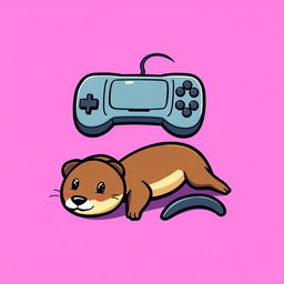 A whimsical cartoon logo showcasing a weasel lying belly up under a gamepad