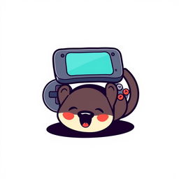 A whimsical cartoon logo showcasing a weasel lying belly up under a gamepad