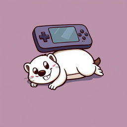 A whimsical cartoon logo featuring a weasel lying belly up beneath a gamepad