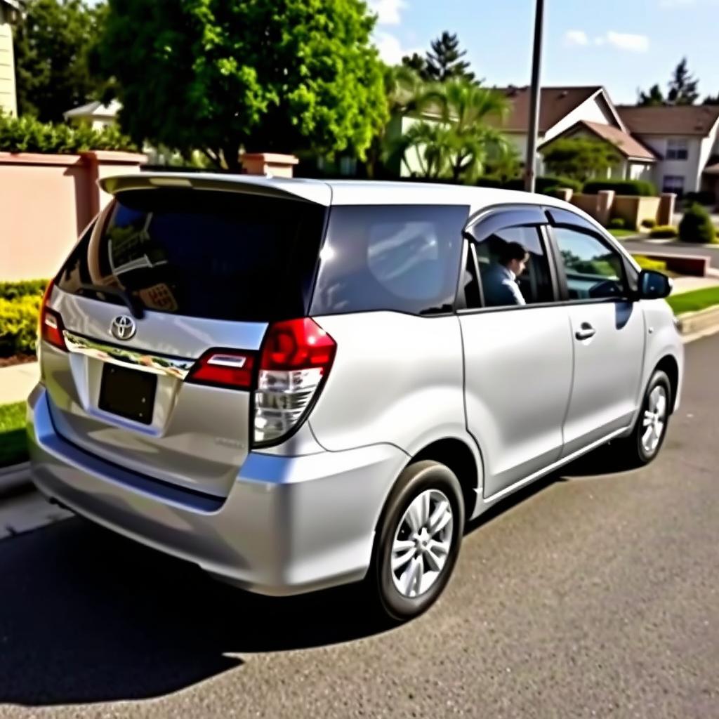 A realistic image of a silver 2012 Toyota Innova, highlighting its classic design and elegant silver finish