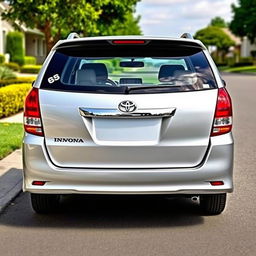 A realistic image of a silver 2012 Toyota Innova, highlighting its classic design and elegant silver finish