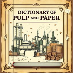 A captivating book cover design for a book titled "Dictionary of Pulp and Paper