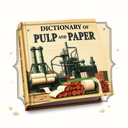 A captivating book cover design for a book titled "Dictionary of Pulp and Paper