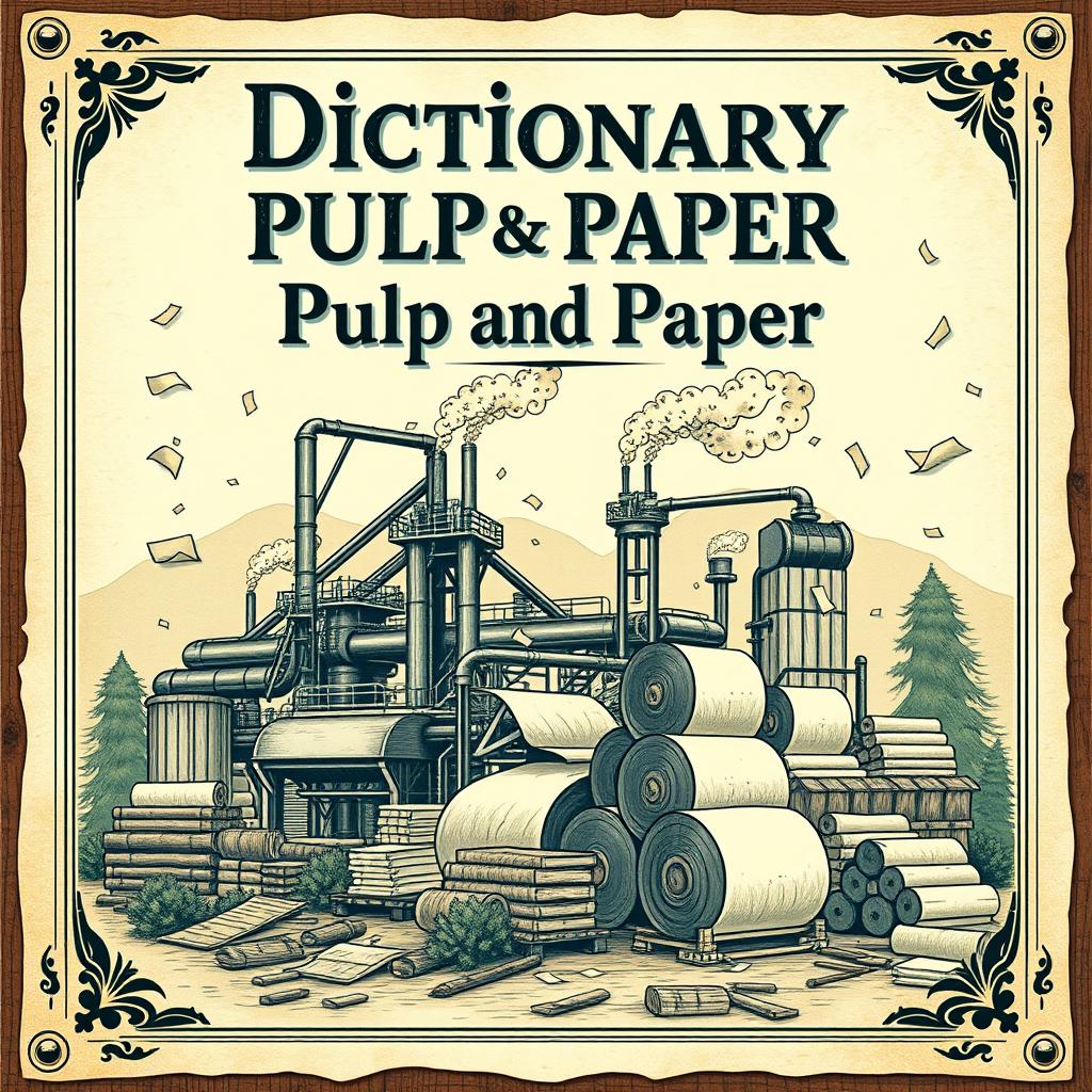 A captivating book cover design for a book titled "Dictionary of Pulp and Paper