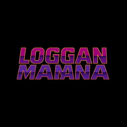 Bold 'LOGAN MANIA' text in Hulkamania font against a solid black background