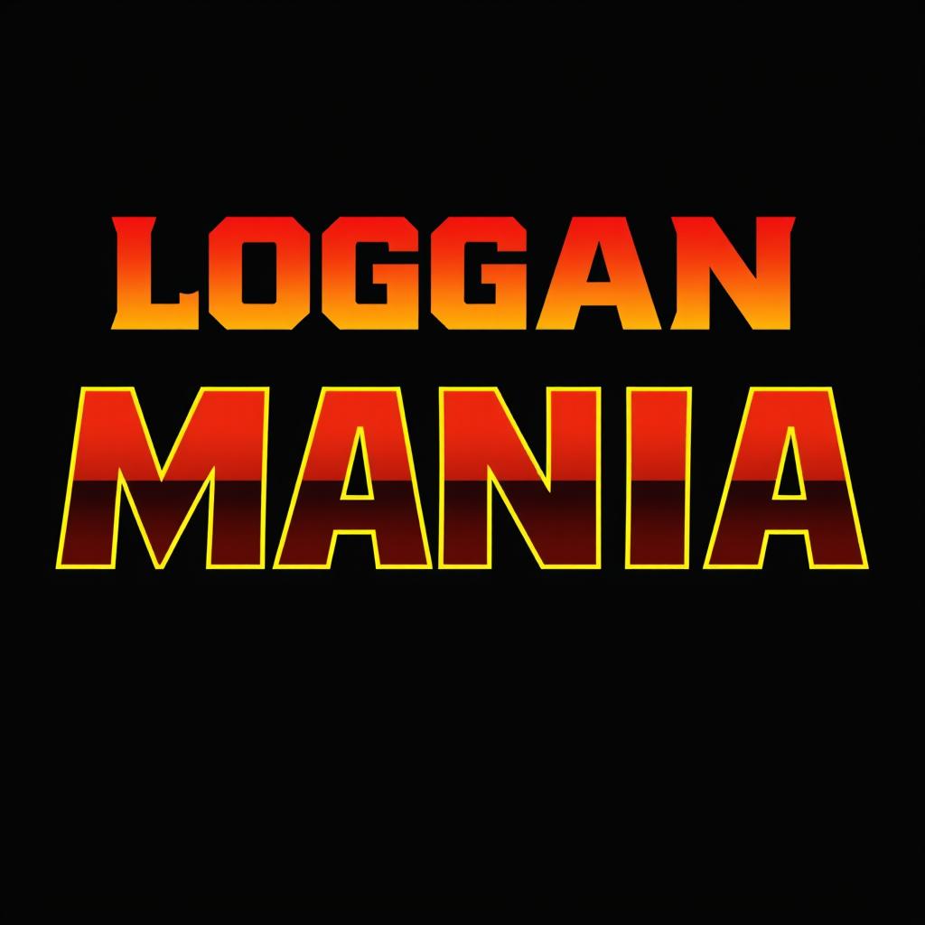 Bold 'LOGAN MANIA' text in Hulkamania font against a solid black background