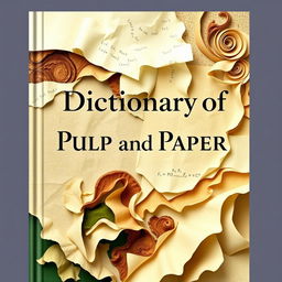 A book cover for 'Dictionary of Pulp and Paper' showcasing an abstract design representing the pulp and paper industry