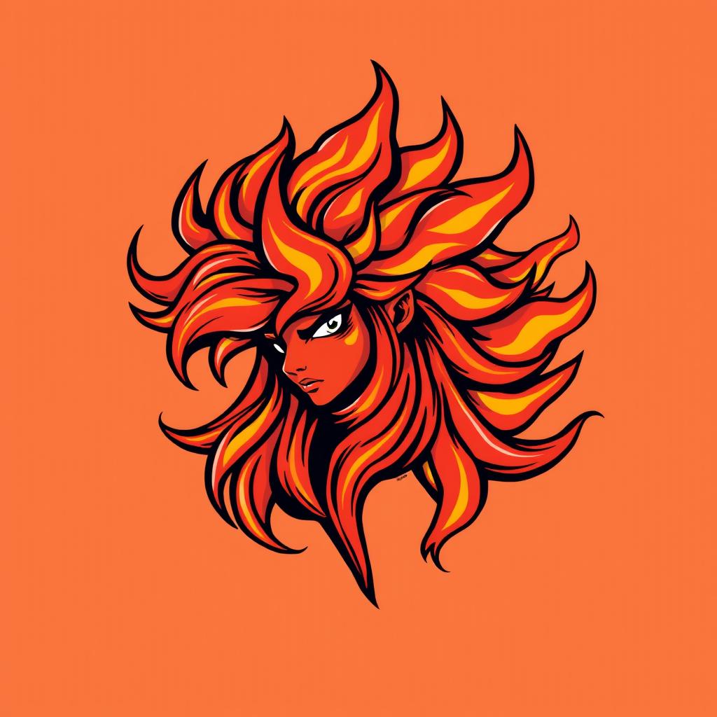 A vibrant and dynamic illustration of a character with fiery hair, resembling wild flames