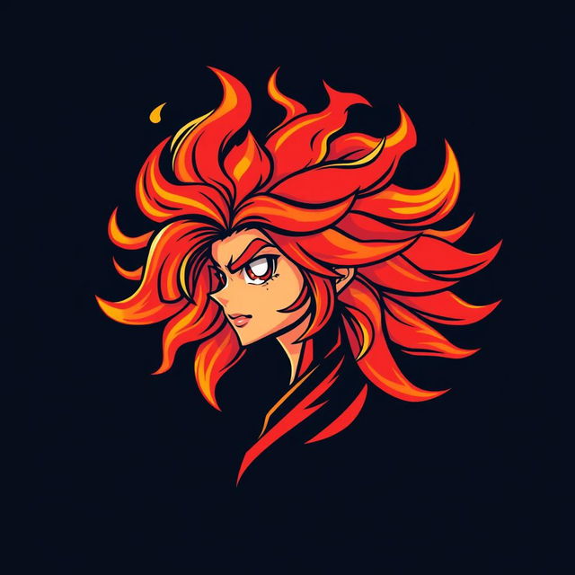 A vibrant and dynamic illustration of a character with fiery hair, resembling wild flames