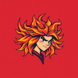 A vibrant and dynamic illustration of a character with fiery hair, resembling wild flames