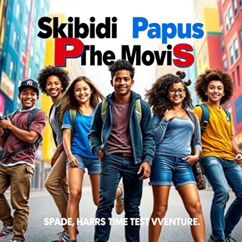 A dynamic movie poster for "Skibidi Papus: The Movie" featuring six students