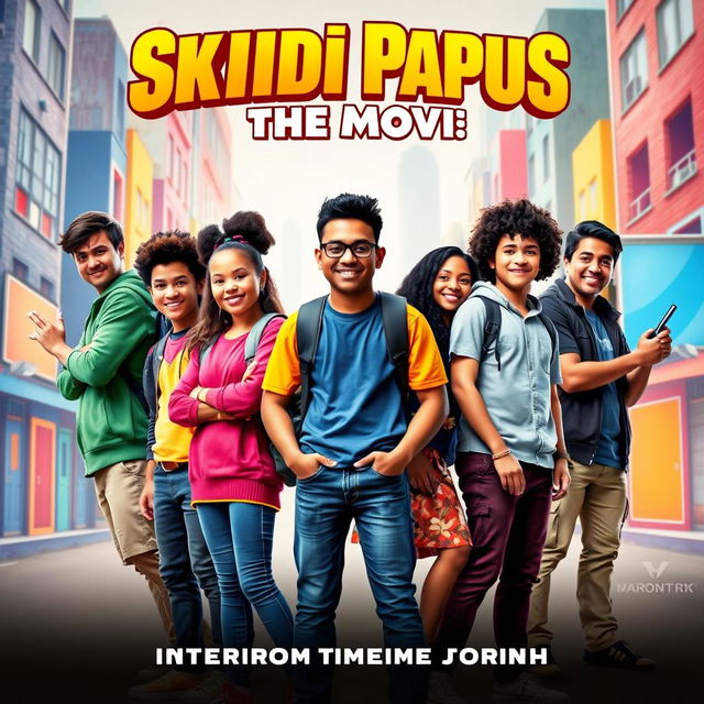 A dynamic movie poster for "Skibidi Papus: The Movie" featuring six students