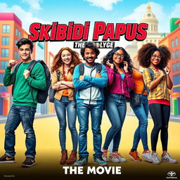 A dynamic movie poster for "Skibidi Papus: The Movie" featuring six students