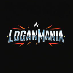 A logo design inspired by WrestleMania, featuring the word 'LOGANMANIA' in a bold, dynamic font reminiscent of classic wrestling themes