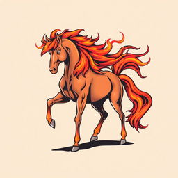 Illustration of a powerful horse with a fiery mane and tail, embodying the essence of wildfire