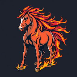 Illustration of a powerful horse with a fiery mane and tail, embodying the essence of wildfire