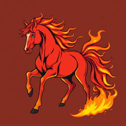 Illustration of a powerful horse with a fiery mane and tail, embodying the essence of wildfire