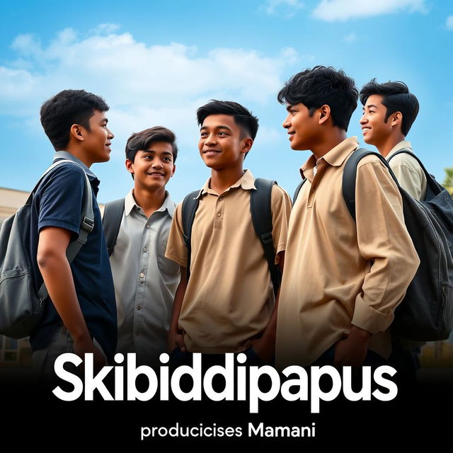 Una portada para la película "Skibidipapus", que muestra a seis estudiantes adolescentes masculinos de piel morena