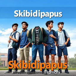 Una portada para la película "Skibidipapus", que muestra a seis estudiantes adolescentes masculinos de piel morena