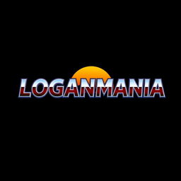 A logo featuring the text 'LOGANMANIA' in a chrome font style, with a sunset gradient seamlessly transitioning across each letter