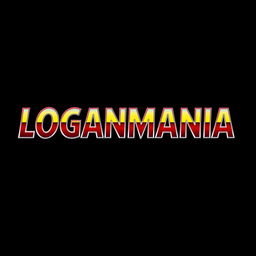 A logo featuring the text 'LOGANMANIA' in a chrome font style, with a sunset gradient seamlessly transitioning across each letter