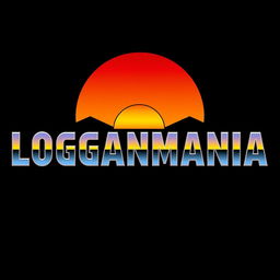 A logo featuring the text 'LOGANMANIA' in a chrome font style, with a sunset gradient seamlessly transitioning across each letter