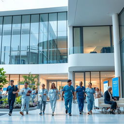 A modern hospital with pristine architecture, showcasing a sleek and innovative design