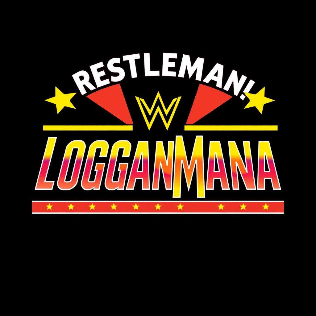 A retro WWF WrestleMania style logo with the text 'LOGANMANIA', showcasing the iconic font and design elements from classic WrestleMania graphics