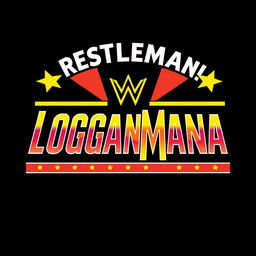 A retro WWF WrestleMania style logo with the text 'LOGANMANIA', showcasing the iconic font and design elements from classic WrestleMania graphics