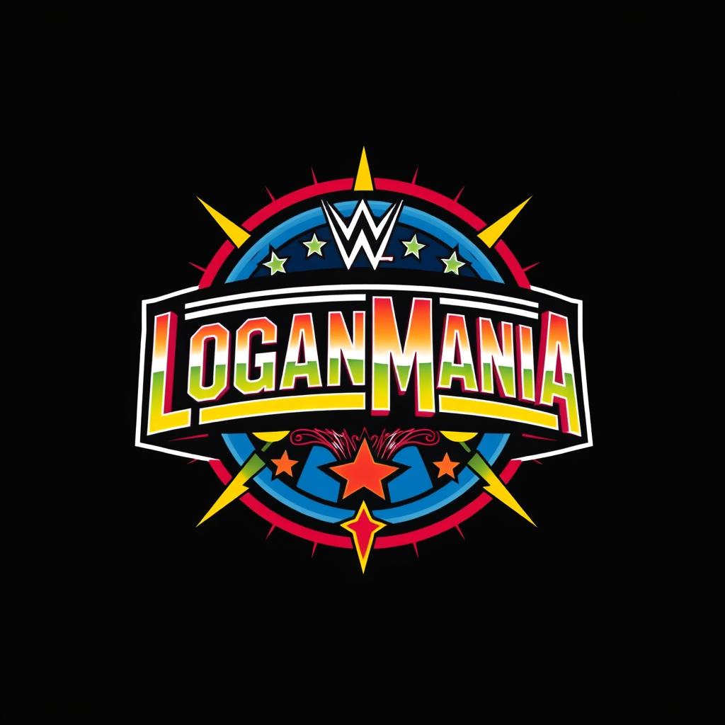 A retro WWF WrestleMania style logo with the text "LOGANMANIA" in bold, vintage typography