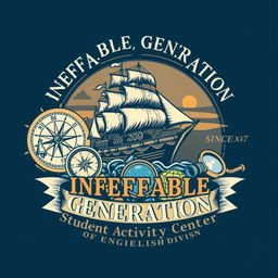 A vintage-inspired t-shirt design with a nautical theme, featuring an intricately detailed ship, a classic compass, a globe, binoculars, and a magnifying glass