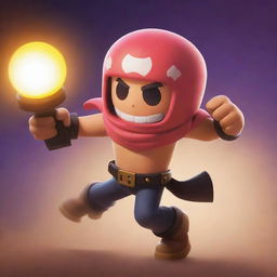 A vivid depiction of Sandy from Brawl Stars performing his main attack, illuminated by the evocative hues of a night palette.