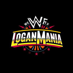 Retro WWF WrestleMania style logo with the text 'LOGANMANIA', featuring bold and vibrant colors typically associated with the 80s and 90s wrestling era