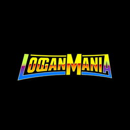 Retro WWF WrestleMania style logo with the text 'LOGANMANIA', featuring bold and vibrant colors typically associated with the 80s and 90s wrestling era