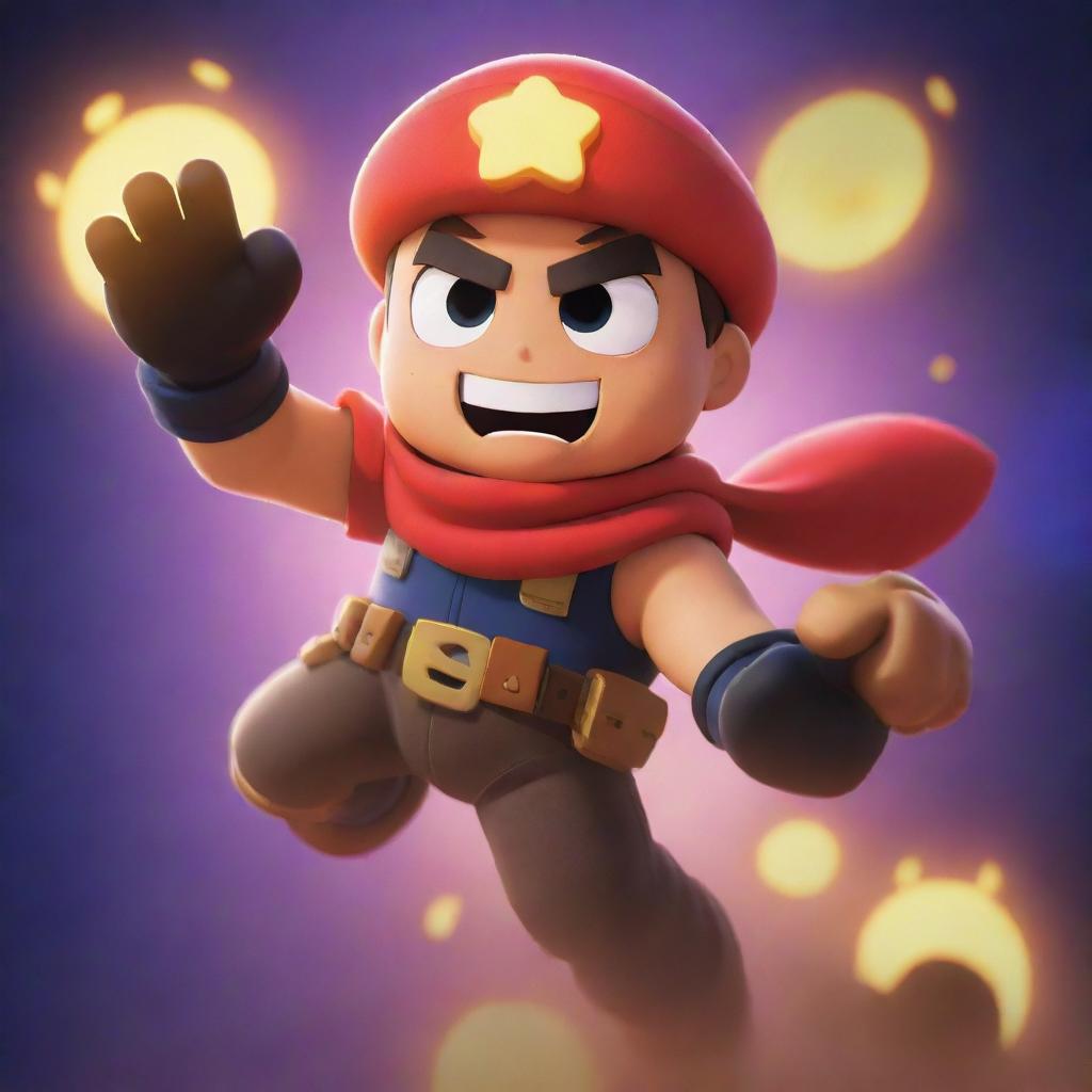 A vivid depiction of Sandy from Brawl Stars performing his main attack, illuminated by the evocative hues of a night palette.