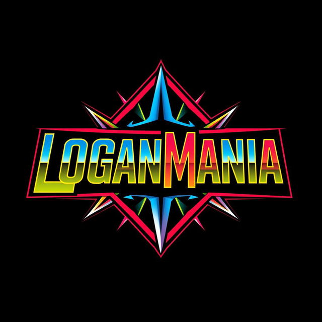 A logo design for "LOGANMANIA" inspired by the 1980s WrestleMania aesthetic