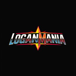 A logo design for "LOGANMANIA" inspired by the 1980s WrestleMania aesthetic