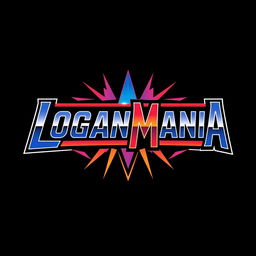 A logo design for "LOGANMANIA" inspired by the 1980s WrestleMania aesthetic