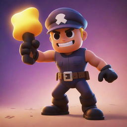 A vivid depiction of Sandy from Brawl Stars performing his main attack, illuminated by the evocative hues of a night palette.