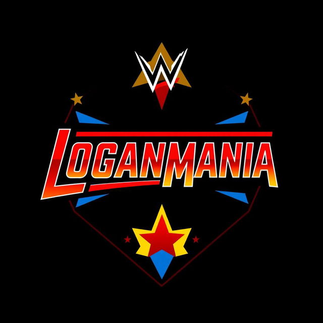 A retro-style logo that mimics the iconic 1980s WWF wrestling logo featuring the word "LOGANMANIA"