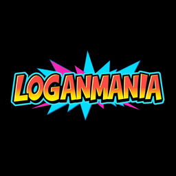 A vibrant and colorful logo design reading "LOGANMANIA" in a 1980s cartoon style