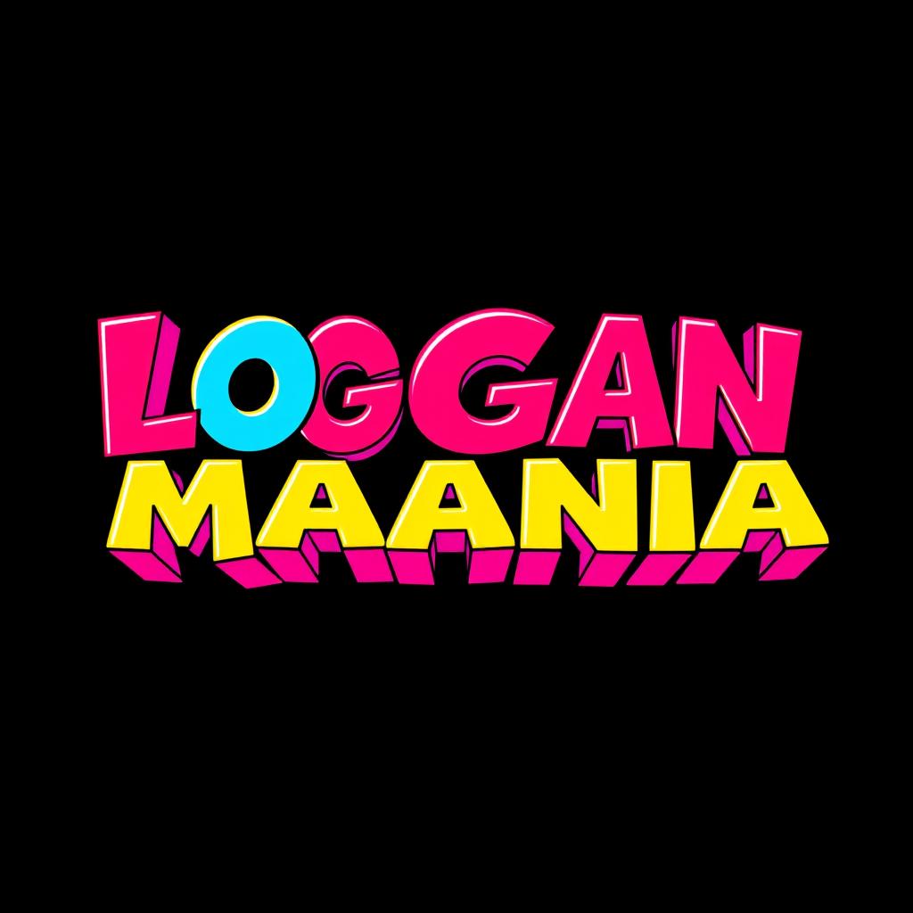 A vibrant and colorful logo design reading "LOGANMANIA" in a 1980s cartoon style