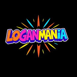 A vibrant and colorful logo design reading "LOGANMANIA" in a 1980s cartoon style